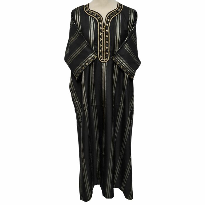 M3qs Blkgldslvr 23b Men Moroccan Black Gold Silver Stripes 3 Quarter Sleeves Thobe Jubba Kandora (88)