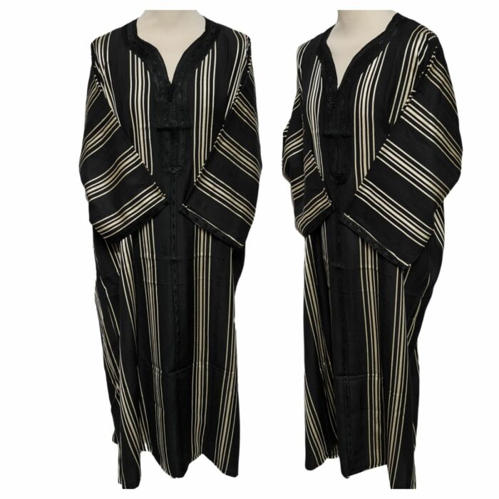 M3qs Blkgldstrp 29h Men Moroccan Black Gold Stripes 3 Quarter Sleeves Thobe Jubba Kandora (10)