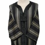 M3qs Blkgldstrp 29h Men Moroccan Black Gold Stripes 3 Quarter Sleeves Thobe Jubba Kandora (84)