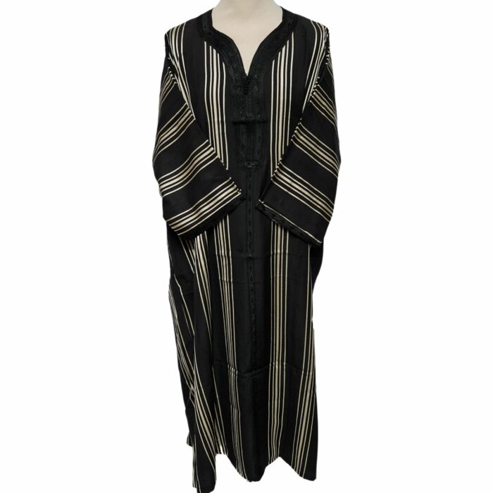 M3qs Blkgldstrp 29h Men Moroccan Black Gold Stripes 3 Quarter Sleeves Thobe Jubba Kandora (85)