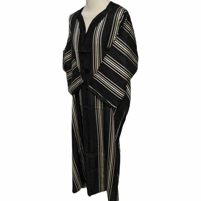 M3qs Blkgldstrp 29h Men Moroccan Black Gold Stripes 3 Quarter Sleeves Thobe Jubba Kandora (86)