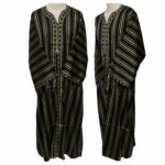 M3qs Blkgldstrpe 22a Men Moroccan Black Gold Stripes 3 Quarter Sleeves Thobe Jubba Kandora (10)