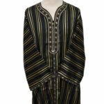 M3qs Blkgldstrpe 22a Men Moroccan Black Gold Stripes 3 Quarter Sleeves Thobe Jubba Kandora (95)