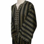 M3qs Blkgldstrpe 22a Men Moroccan Black Gold Stripes 3 Quarter Sleeves Thobe Jubba Kandora (96)