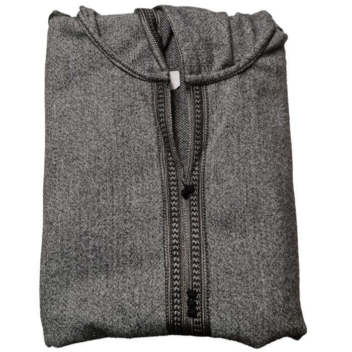 Mal100 003 Moroccan Super Soft Cashmere Wool Blend Grey Hooded Thobe Djellaba (22)