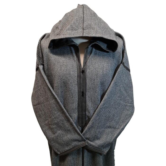 Mal100 003 Moroccan Super Soft Cashmere Wool Blend Grey Hooded Thobe Djellaba (25)
