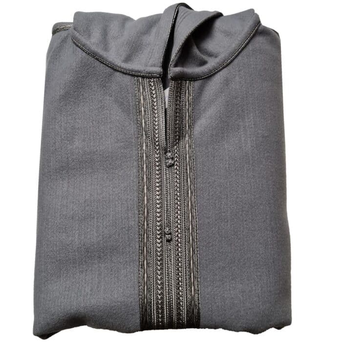 Mal100 005 Moroccan Super Soft Cashmere Wool Blend Grey Hooded Thobe Djellaba (22)