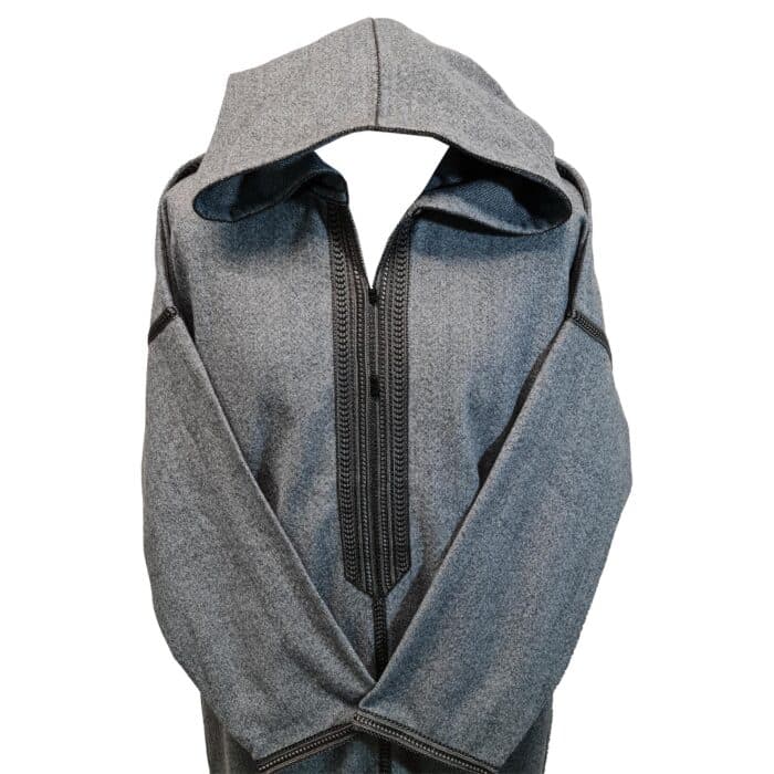 Mal100 009 Moroccan Super Soft Cashmere Wool Blend Grey Hooded Thobe Djellaba (18)