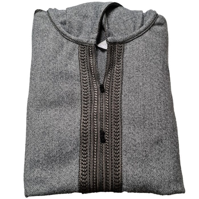 Mal100 009 Moroccan Super Soft Cashmere Wool Blend Grey Hooded Thobe Djellaba (21)