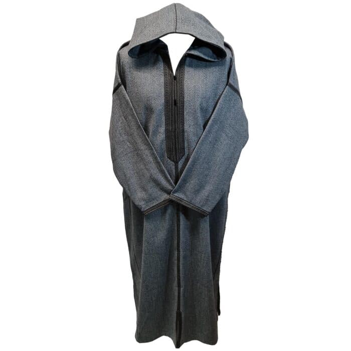 Mal100 009 Moroccan Super Soft Cashmere Wool Blend Grey Hooded Thobe Djellaba (23)
