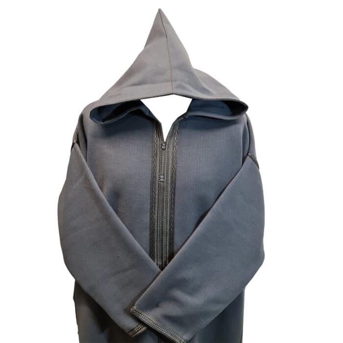 Mal100 010 Moroccan Super Soft Cashmere Wool Blend Grey Hooded Thobe Djellaba (20)