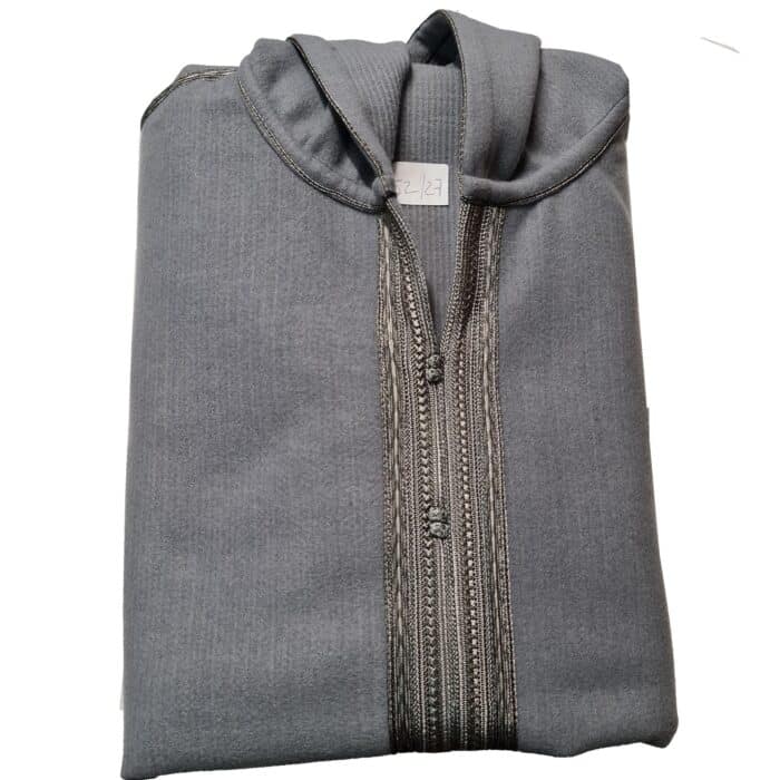 Mal100 010 Moroccan Super Soft Cashmere Wool Blend Grey Hooded Thobe Djellaba (22)