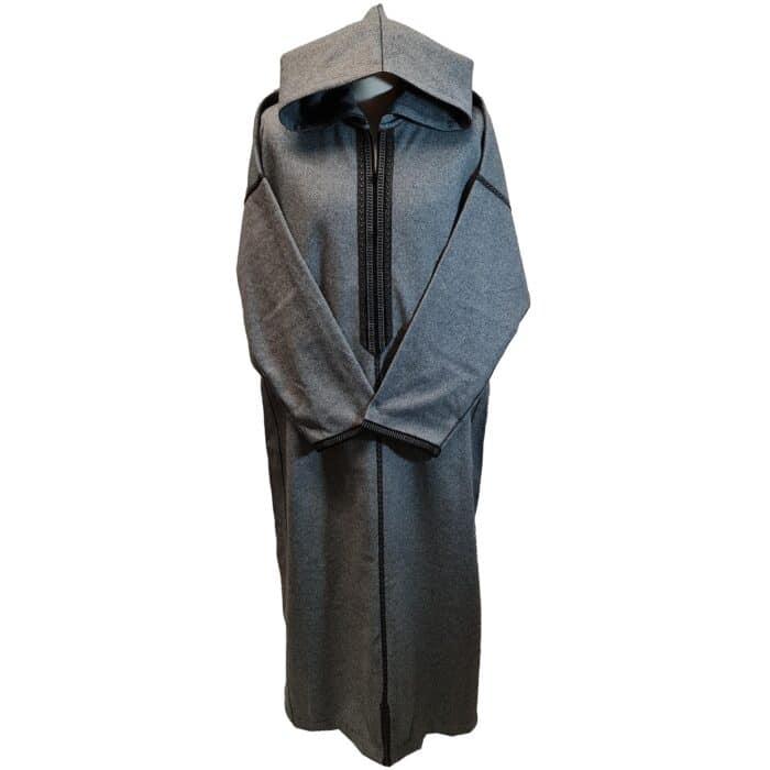 Mal100 011 Moroccan Super Soft Cashmere Wool Blend Grey Hooded Thobe Djellaba (19)