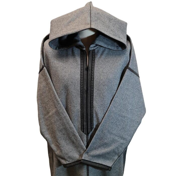 Mal100 011 Moroccan Super Soft Cashmere Wool Blend Grey Hooded Thobe Djellaba (20)