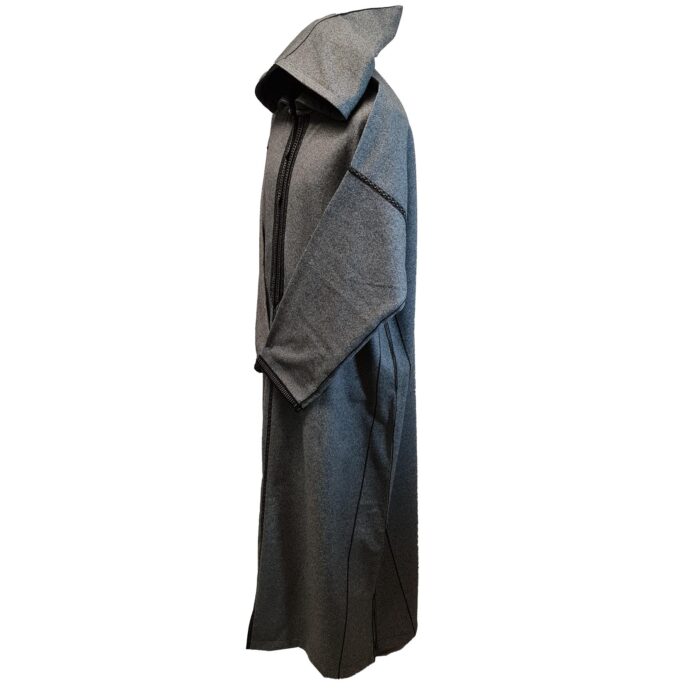 Mal100 011 Moroccan Super Soft Cashmere Wool Blend Grey Hooded Thobe Djellaba (21)