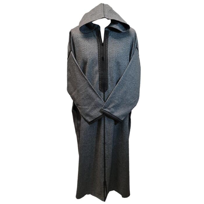 Mal100 012 Moroccan Super Soft Cashmere Wool Blend Grey Hooded Thobe Djellaba (19)