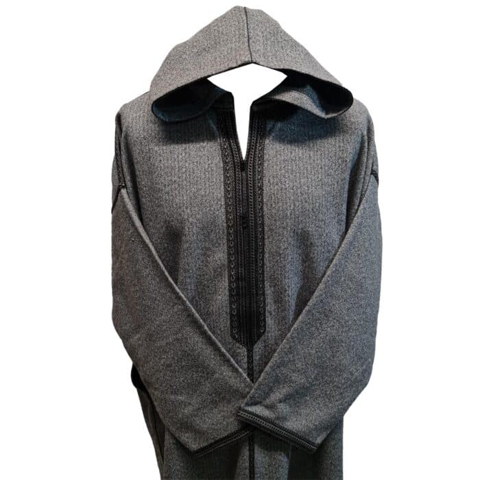 Mal100 012 Moroccan Super Soft Cashmere Wool Blend Grey Hooded Thobe Djellaba (21)