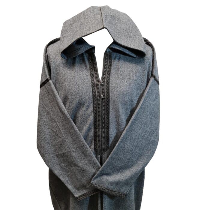 Mal100 014 Moroccan Super Soft Cashmere Wool Blend Grey Hooded Thobe Djellaba (20)