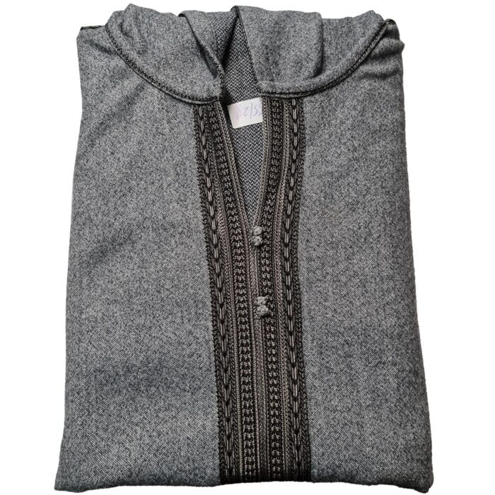 Mal100 014 Moroccan Super Soft Cashmere Wool Blend Grey Hooded Thobe Djellaba (22)
