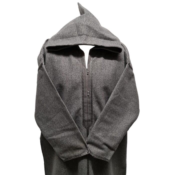 Mal100 015 Moroccan Super Soft Cashmere Wool Blend Grey Hooded Thobe Djellaba (21)