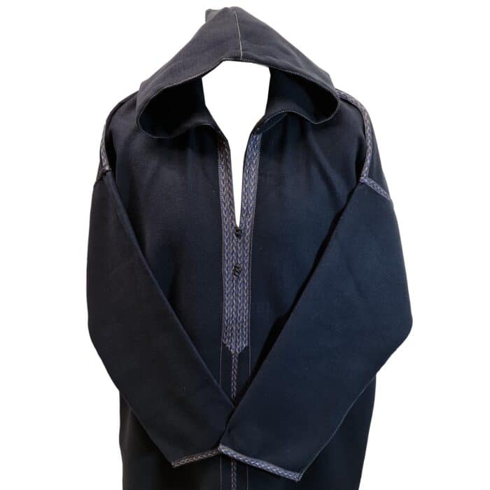 Mal100 020 Moroccan Super Soft Cashmere Wool Blend Navy Blue Hooded Thobe Djellaba (3)