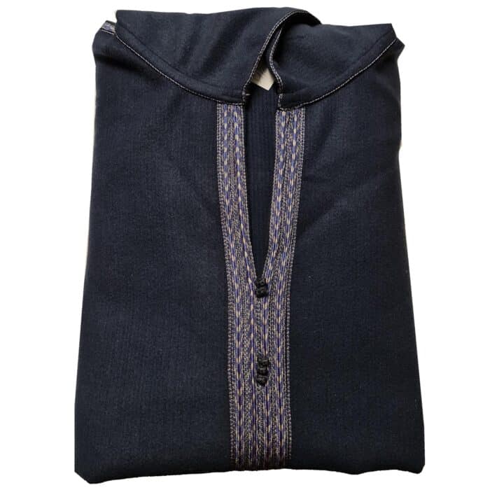 Mal100 020 Moroccan Super Soft Cashmere Wool Blend Navy Blue Hooded Thobe Djellaba (5)