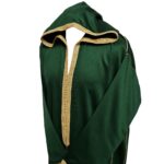 Malifa 001 Mens Moroccan Hooded Dark Green Gold Cotton Wool Blend Thobe Long Sleeve 183755