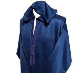 Malifa 0017 Mens Moroccan Hooded Navy Blue Cotton Wool Blend Thobe Long Sleeve 181131