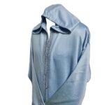 Malifa 0018 Mens Moroccan Hooded Blue Cotton Wool Blend Thobe Long Sleeve 181246