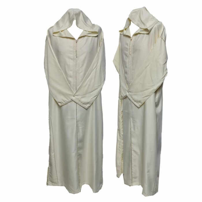 Malifa 0019 Mens Moroccan Hooded Cream Cotton Wool Blend Thobe Long Sleeve 180754 (2)