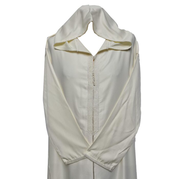 Malifa 0019 Mens Moroccan Hooded Cream Cotton Wool Blend Thobe Long Sleeve 180758