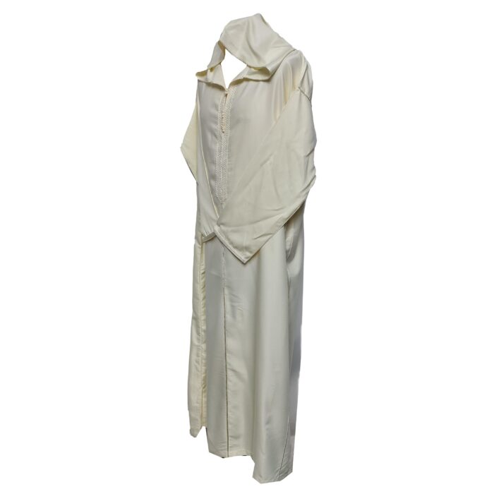 Malifa 0019 Mens Moroccan Hooded Cream Cotton Wool Blend Thobe Long Sleeve 180809