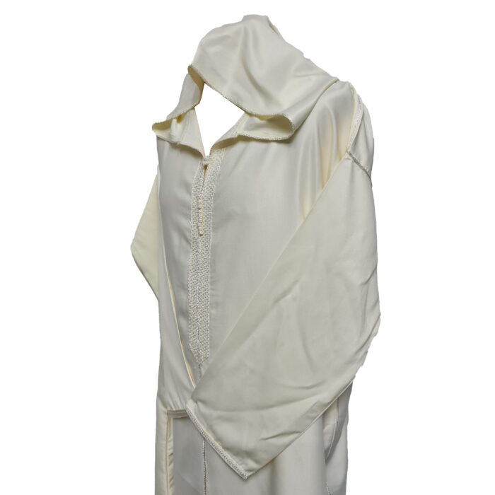 Malifa 0019 Mens Moroccan Hooded Cream Cotton Wool Blend Thobe Long Sleeve 180813