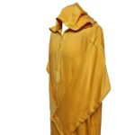 Malifa 002 Mens Moroccan Hooded Mustard Yellow Cotton Wool Blend Thobe Long Sleeve 182849