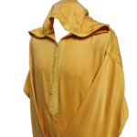 Malifa 002 Mens Moroccan Hooded Mustard Yellow Cotton Wool Blend Thobe Long Sleeve 182852