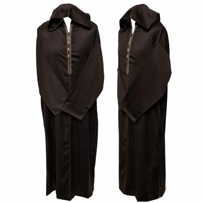 Malifa 005 Mens Moroccan Hooded Brown Cotton Wool Blend Thobe Long Sleeve 182514 (2)
