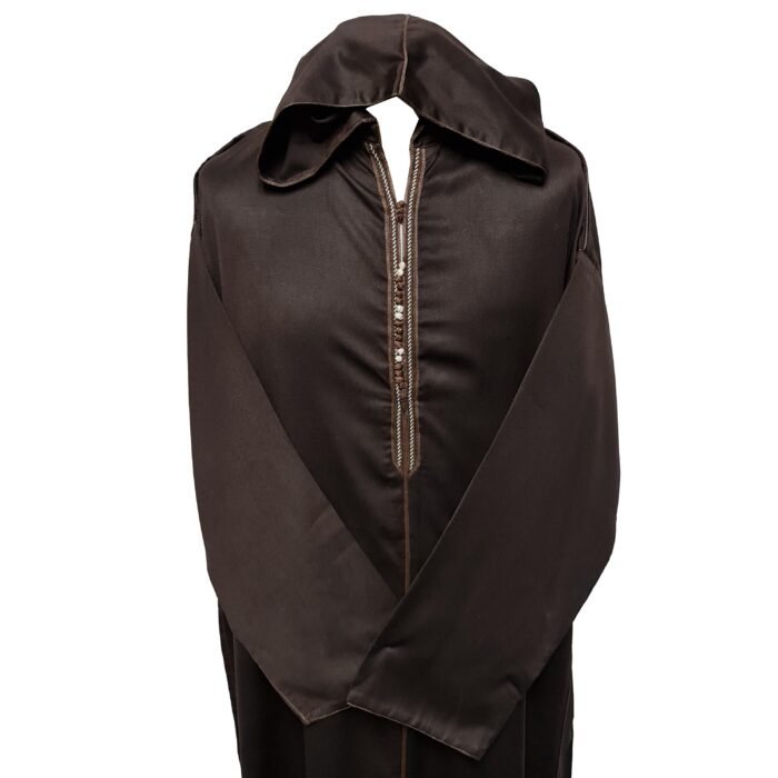 Malifa 005 Mens Moroccan Hooded Brown Cotton Wool Blend Thobe Long Sleeve 182517