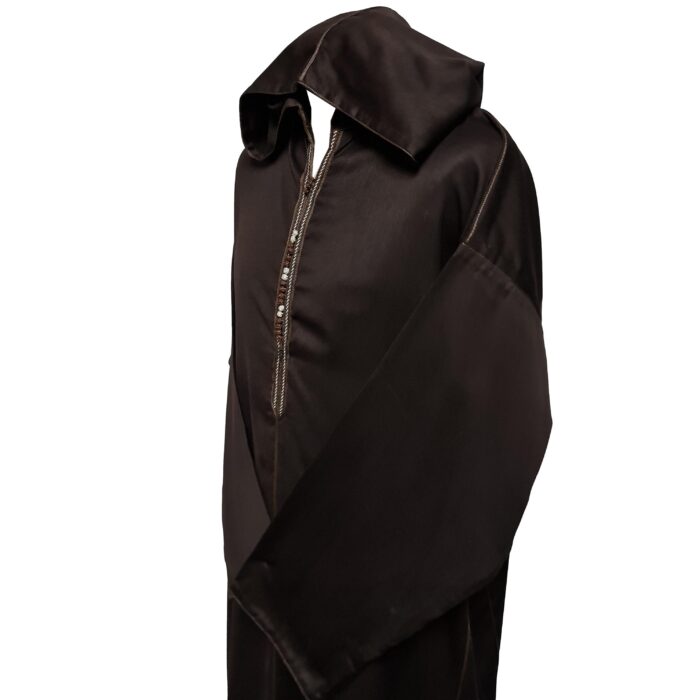 Malifa 005 Mens Moroccan Hooded Brown Cotton Wool Blend Thobe Long Sleeve 182529