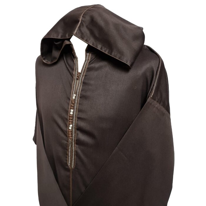 Malifa 005 Mens Moroccan Hooded Brown Cotton Wool Blend Thobe Long Sleeve 182532