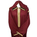 Malifa 007 Mens Moroccan Hooded Maroon Cotton Wool Blend Thobe Long Sleeve 182313