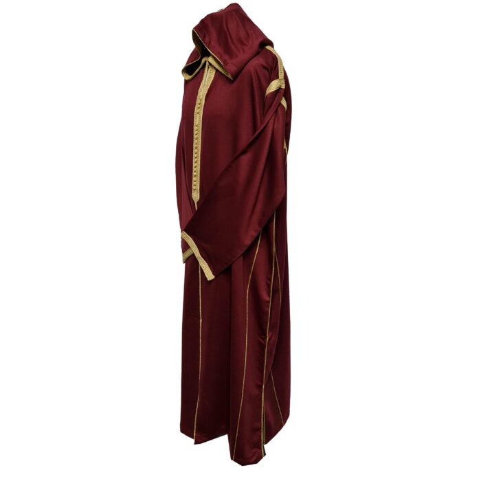 Malifa 007 Mens Moroccan Hooded Maroon Cotton Wool Blend Thobe Long Sleeve 182322