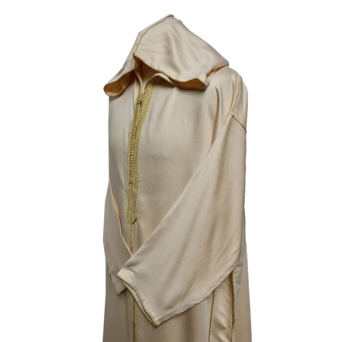 Malifa 030 Moroccan Cream Cottonwool Blend Hooded Jubba Thobe Djellaba (1)