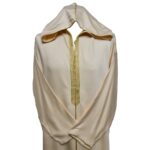 Malifa 030 Moroccan Cream Cottonwool Blend Hooded Jubba Thobe Djellaba (3)