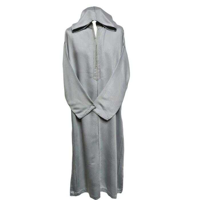 Malifa 039 Moroccan Grey Cottonwool Blend Hooded Jubba Thobe Djellaba (1)