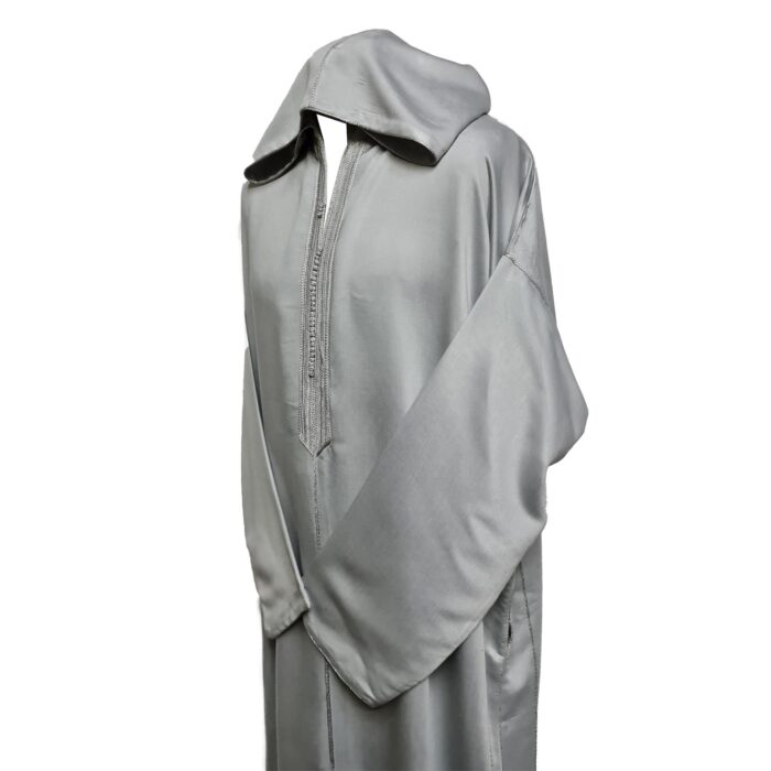 Malifa 039 Moroccan Grey Cottonwool Blend Hooded Jubba Thobe Djellaba (3)