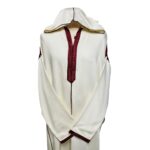 Moroccan Cream Maroon cotton/Wool Blend {Malifa} Hooded Jubba Thobe Djellaba