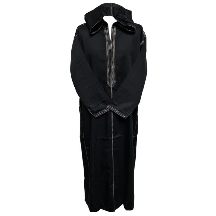 Malifa 1 Moroccan Black Cotton Malifa Wool Blend Long Sleeve Hooded Jubba Thobe Djellaba(2)