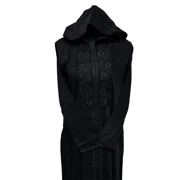 Malifawepic 22a Moroccan Women’s Black Cottonmalifa Wool Blend Long Sleeve Hooded Djellaba Jalabiya (6)