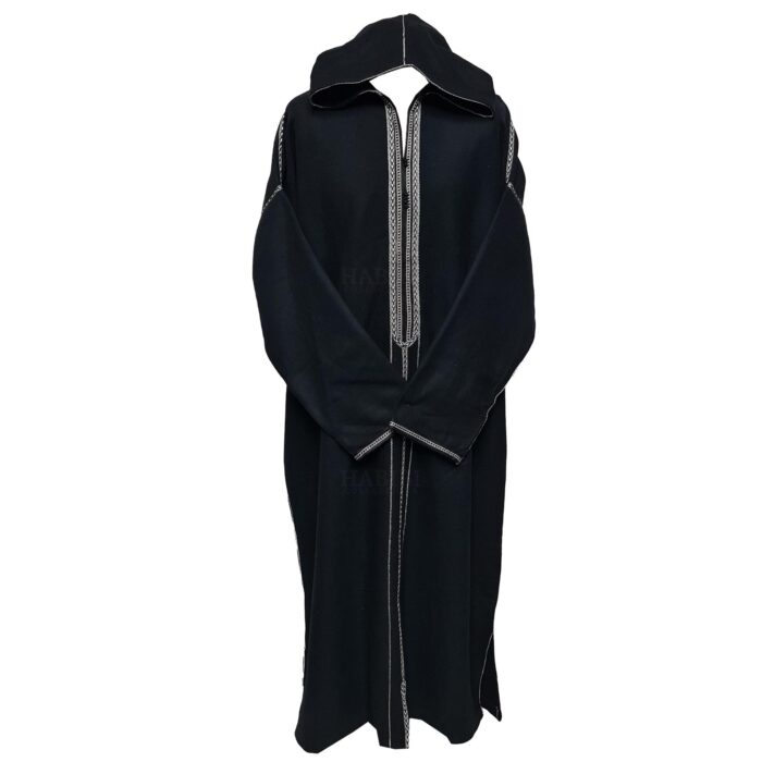 Malifawpc 001 Moroccan Super Warm Cashmere Wool Blend Black Hooded Thobe Djellaba (2)