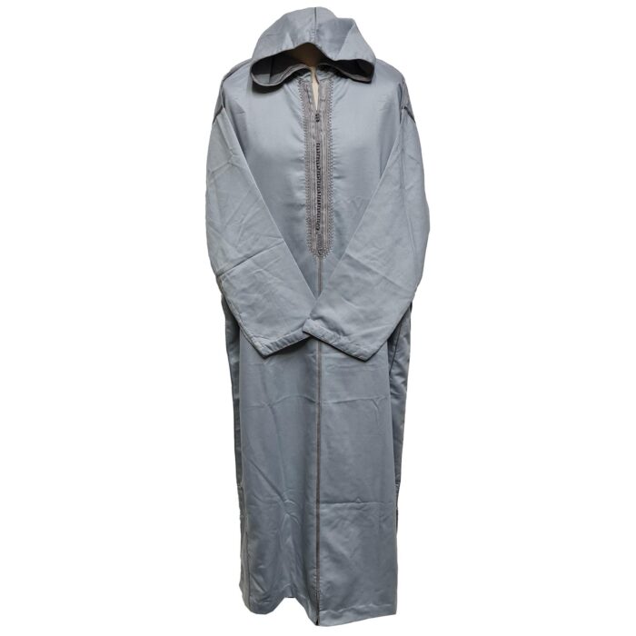 Malifawpc Cc1 Moroccan Grey Cotton Malifa Wool Blend Long Sleeve Hooded Jubba Thobe Djellaba